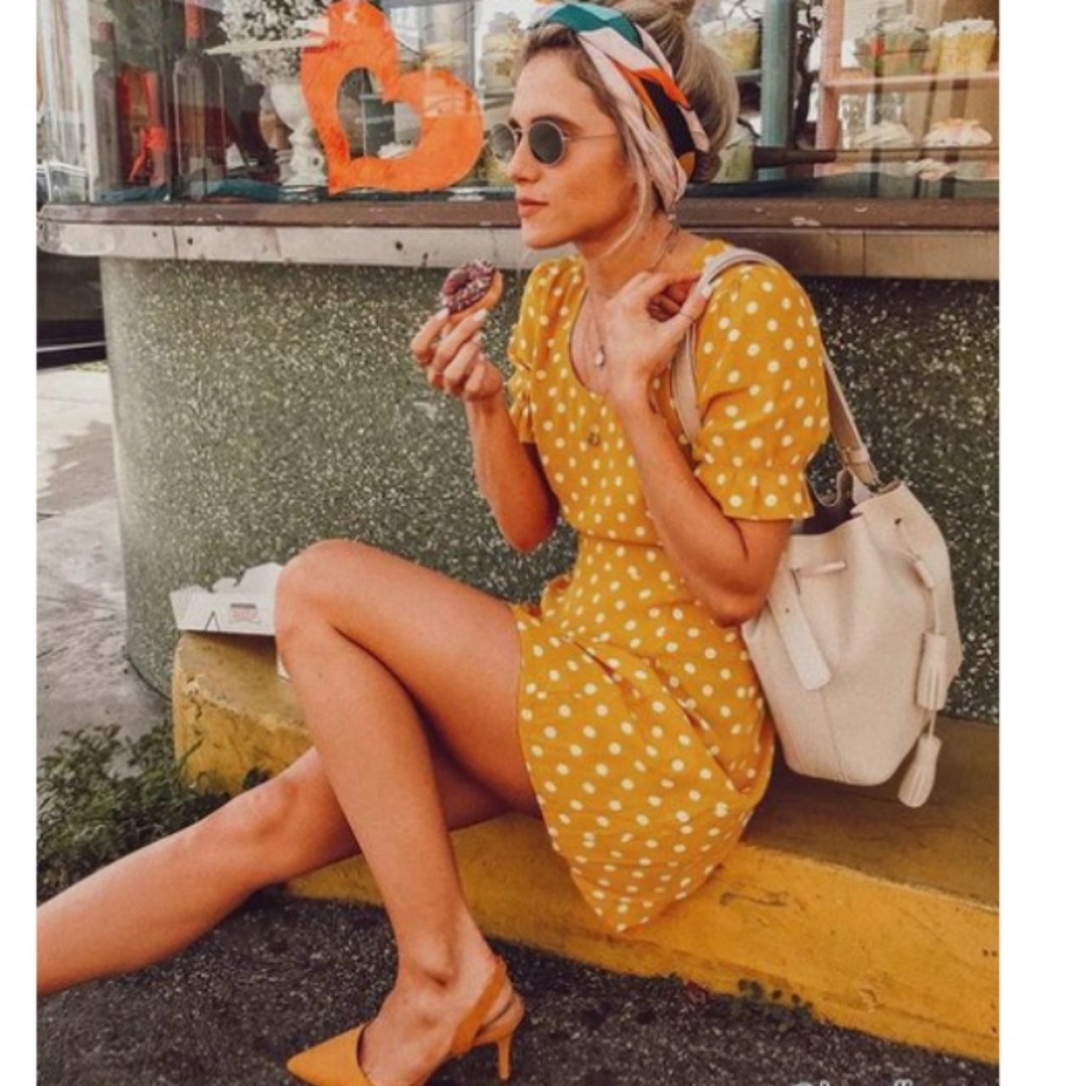 Yellow Polka Dot Mini Dress New Small